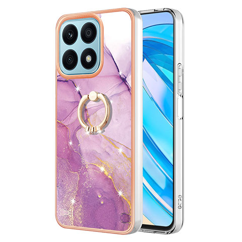 Coque Silicone Motif Fantaisie Souple Couleur Unie Etui Housse avec Support Bague Anneau Y05B pour Huawei Honor X8a 4G Violet Clair