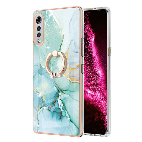 Coque Silicone Motif Fantaisie Souple Couleur Unie Etui Housse avec Support Bague Anneau Y05B pour LG Velvet 5G Vert