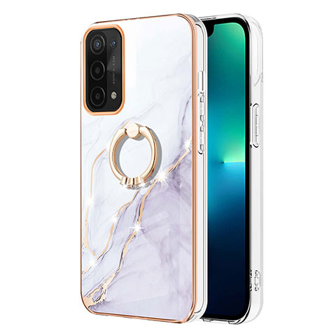 Coque Silicone Motif Fantaisie Souple Couleur Unie Etui Housse avec Support Bague Anneau Y05B pour OnePlus Nord N200 5G Blanc