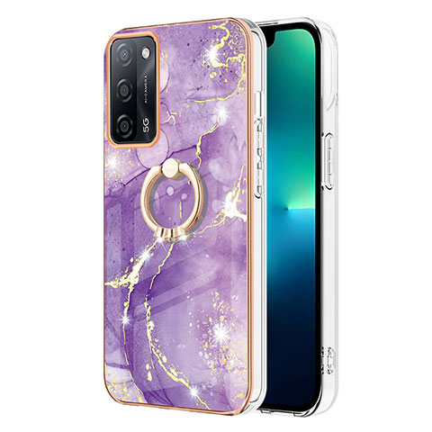 Coque Silicone Motif Fantaisie Souple Couleur Unie Etui Housse avec Support Bague Anneau Y05B pour Oppo A53s 5G Violet