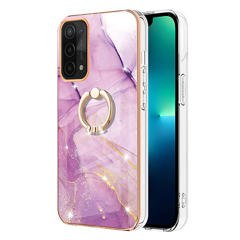 Coque Silicone Motif Fantaisie Souple Couleur Unie Etui Housse avec Support Bague Anneau Y05B pour Oppo A74 5G Violet Clair