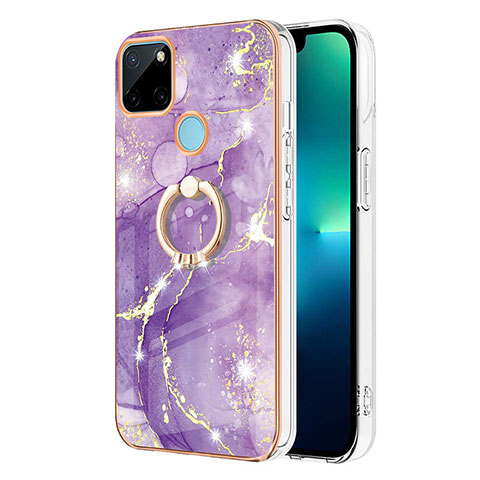 Coque Silicone Motif Fantaisie Souple Couleur Unie Etui Housse avec Support Bague Anneau Y05B pour Realme C21Y Violet