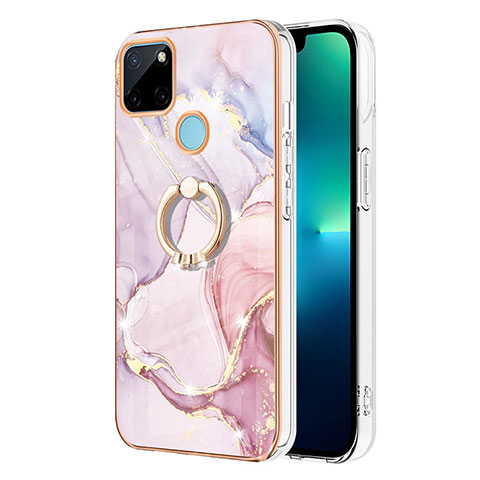 Coque Silicone Motif Fantaisie Souple Couleur Unie Etui Housse avec Support Bague Anneau Y05B pour Realme C25Y India Rose