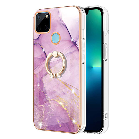 Coque Silicone Motif Fantaisie Souple Couleur Unie Etui Housse avec Support Bague Anneau Y05B pour Realme C25Y India Violet Clair