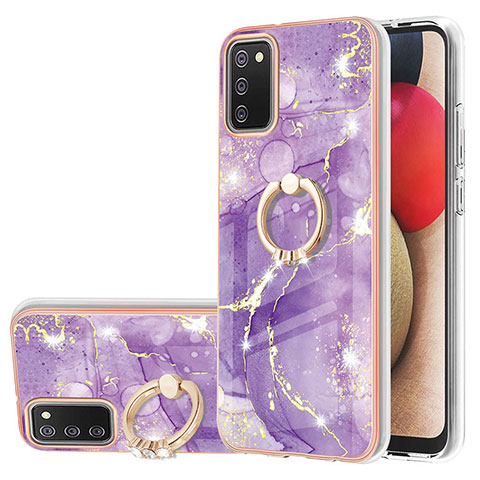 Coque Silicone Motif Fantaisie Souple Couleur Unie Etui Housse avec Support Bague Anneau Y05B pour Samsung Galaxy A02s Violet