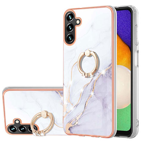 Coque Silicone Motif Fantaisie Souple Couleur Unie Etui Housse avec Support Bague Anneau Y05B pour Samsung Galaxy A04s Blanc