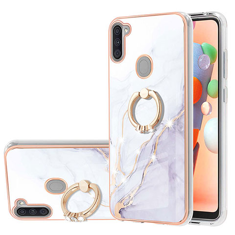 Coque Silicone Motif Fantaisie Souple Couleur Unie Etui Housse avec Support Bague Anneau Y05B pour Samsung Galaxy A11 Blanc