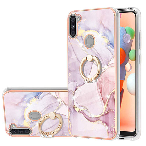 Coque Silicone Motif Fantaisie Souple Couleur Unie Etui Housse avec Support Bague Anneau Y05B pour Samsung Galaxy A11 Rose