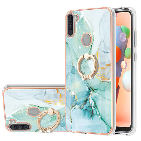 Coque Silicone Motif Fantaisie Souple Couleur Unie Etui Housse avec Support Bague Anneau Y05B pour Samsung Galaxy A11 Vert