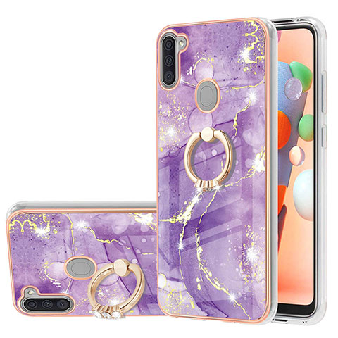 Coque Silicone Motif Fantaisie Souple Couleur Unie Etui Housse avec Support Bague Anneau Y05B pour Samsung Galaxy A11 Violet