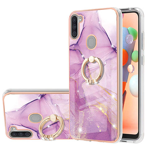 Coque Silicone Motif Fantaisie Souple Couleur Unie Etui Housse avec Support Bague Anneau Y05B pour Samsung Galaxy A11 Violet Clair