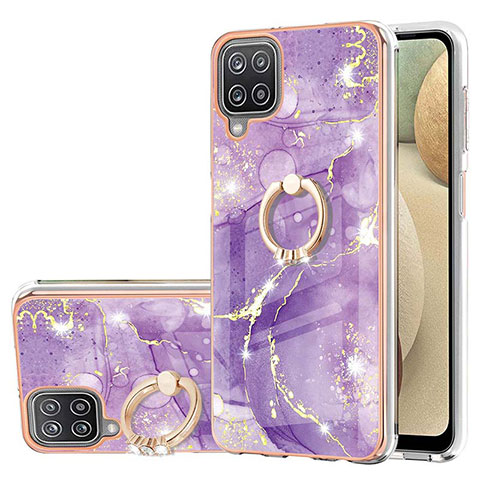 Coque Silicone Motif Fantaisie Souple Couleur Unie Etui Housse avec Support Bague Anneau Y05B pour Samsung Galaxy A12 5G Violet