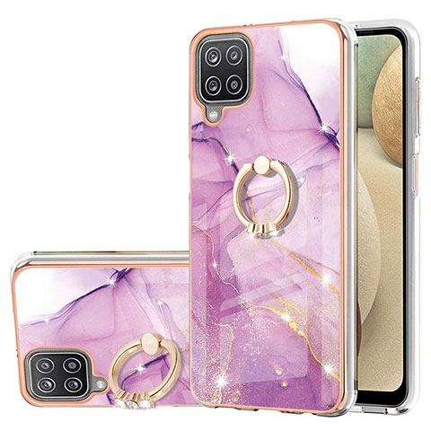 Coque Silicone Motif Fantaisie Souple Couleur Unie Etui Housse avec Support Bague Anneau Y05B pour Samsung Galaxy A12 5G Violet Clair