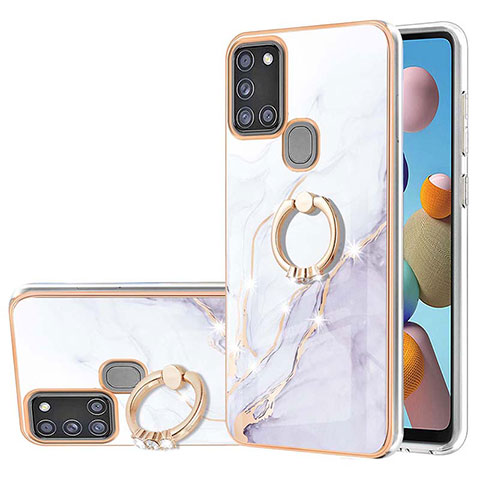 Coque Silicone Motif Fantaisie Souple Couleur Unie Etui Housse avec Support Bague Anneau Y05B pour Samsung Galaxy A21s Blanc