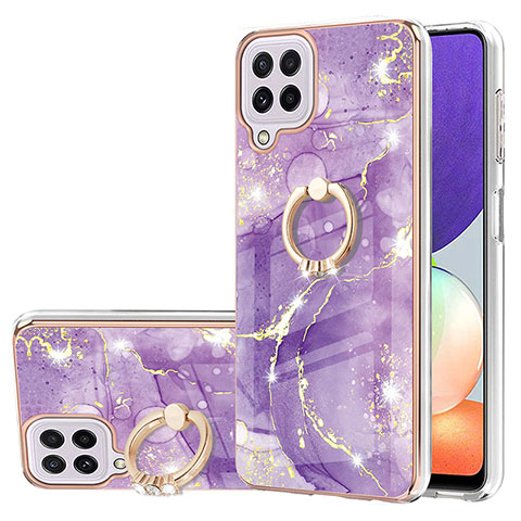 Coque Silicone Motif Fantaisie Souple Couleur Unie Etui Housse avec Support Bague Anneau Y05B pour Samsung Galaxy A22 4G Violet