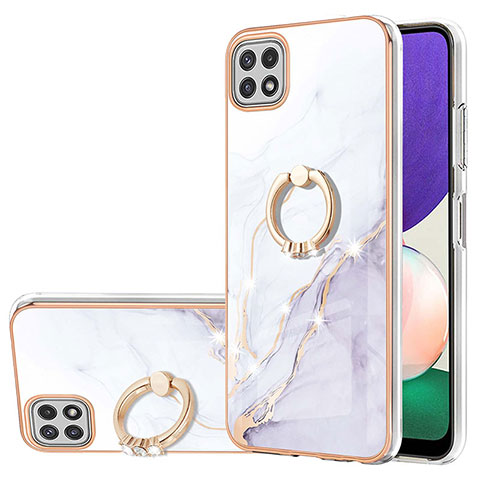 Coque Silicone Motif Fantaisie Souple Couleur Unie Etui Housse avec Support Bague Anneau Y05B pour Samsung Galaxy A22 5G Blanc