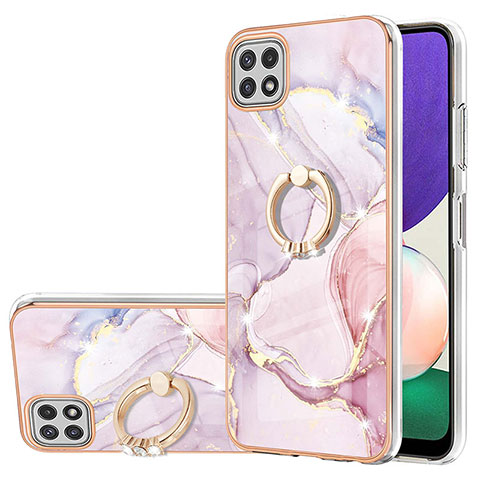 Coque Silicone Motif Fantaisie Souple Couleur Unie Etui Housse avec Support Bague Anneau Y05B pour Samsung Galaxy A22s 5G Rose