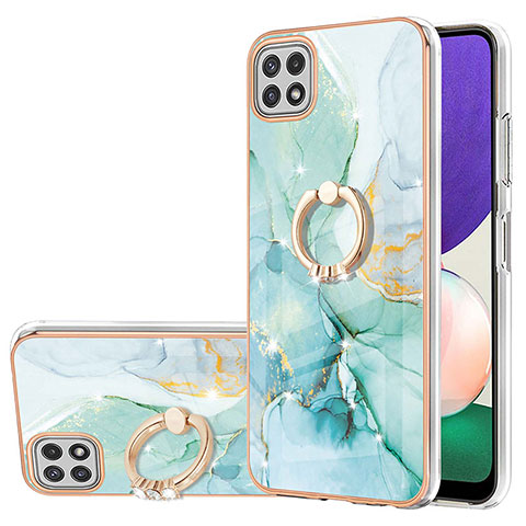 Coque Silicone Motif Fantaisie Souple Couleur Unie Etui Housse avec Support Bague Anneau Y05B pour Samsung Galaxy A22s 5G Vert