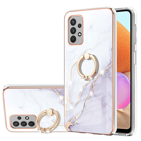 Coque Silicone Motif Fantaisie Souple Couleur Unie Etui Housse avec Support Bague Anneau Y05B pour Samsung Galaxy A32 4G Blanc