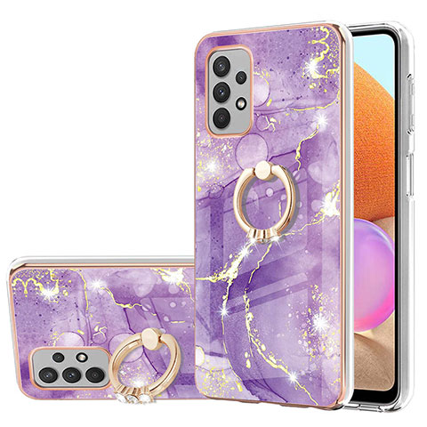 Coque Silicone Motif Fantaisie Souple Couleur Unie Etui Housse avec Support Bague Anneau Y05B pour Samsung Galaxy A32 4G Violet