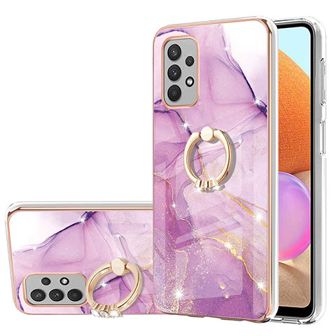 Coque Silicone Motif Fantaisie Souple Couleur Unie Etui Housse avec Support Bague Anneau Y05B pour Samsung Galaxy A32 4G Violet Clair