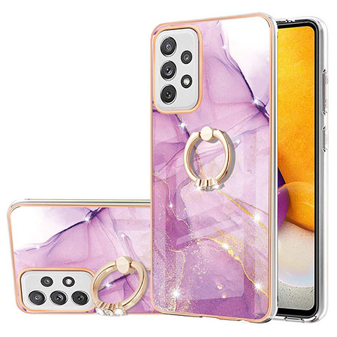 Coque Silicone Motif Fantaisie Souple Couleur Unie Etui Housse avec Support Bague Anneau Y05B pour Samsung Galaxy A72 4G Violet Clair