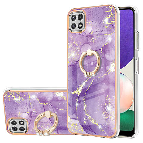 Coque Silicone Motif Fantaisie Souple Couleur Unie Etui Housse avec Support Bague Anneau Y05B pour Samsung Galaxy F42 5G Violet