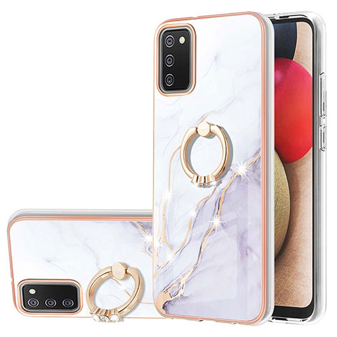 Coque Silicone Motif Fantaisie Souple Couleur Unie Etui Housse avec Support Bague Anneau Y05B pour Samsung Galaxy M02s Blanc