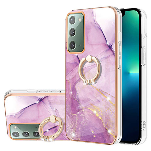 Coque Silicone Motif Fantaisie Souple Couleur Unie Etui Housse avec Support Bague Anneau Y05B pour Samsung Galaxy Note 20 5G Violet Clair