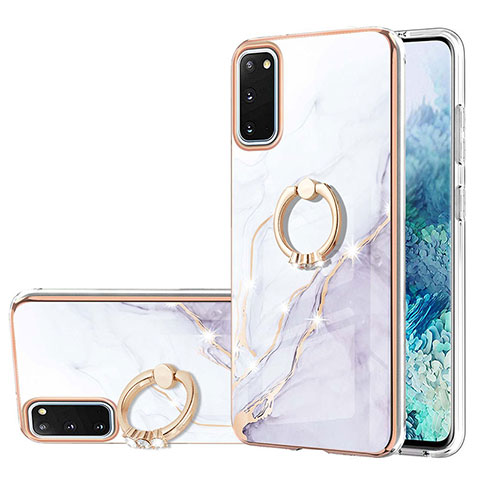 Coque Silicone Motif Fantaisie Souple Couleur Unie Etui Housse avec Support Bague Anneau Y05B pour Samsung Galaxy S20 5G Blanc