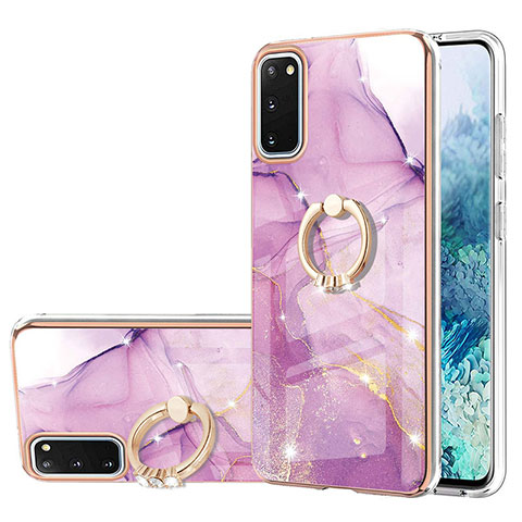 Coque Silicone Motif Fantaisie Souple Couleur Unie Etui Housse avec Support Bague Anneau Y05B pour Samsung Galaxy S20 5G Violet Clair