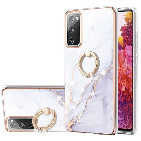 Coque Silicone Motif Fantaisie Souple Couleur Unie Etui Housse avec Support Bague Anneau Y05B pour Samsung Galaxy S20 FE 5G Blanc