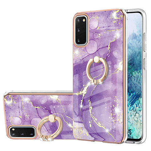 Coque Silicone Motif Fantaisie Souple Couleur Unie Etui Housse avec Support Bague Anneau Y05B pour Samsung Galaxy S20 Violet