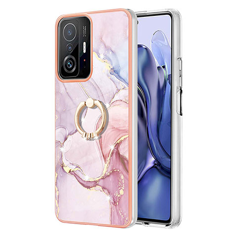 Coque Silicone Motif Fantaisie Souple Couleur Unie Etui Housse avec Support Bague Anneau Y05B pour Xiaomi Mi 11T 5G Rose