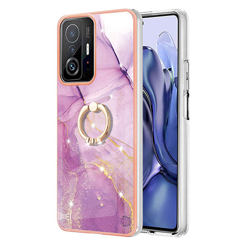 Coque Silicone Motif Fantaisie Souple Couleur Unie Etui Housse avec Support Bague Anneau Y05B pour Xiaomi Mi 11T 5G Violet Clair