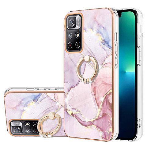 Coque Silicone Motif Fantaisie Souple Couleur Unie Etui Housse avec Support Bague Anneau Y05B pour Xiaomi Poco M4 Pro 5G Rose