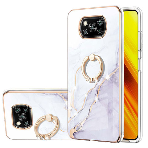 Coque Silicone Motif Fantaisie Souple Couleur Unie Etui Housse avec Support Bague Anneau Y05B pour Xiaomi Poco X3 Pro Blanc