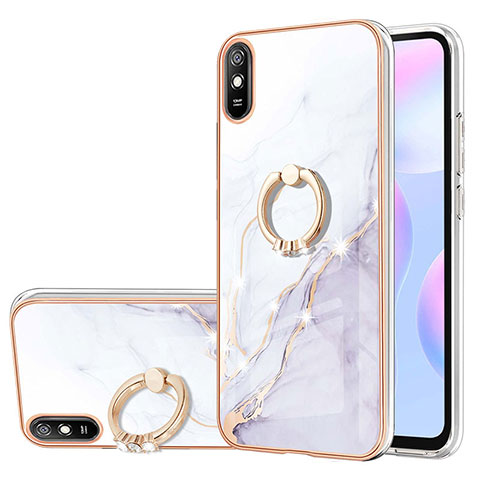 Coque Silicone Motif Fantaisie Souple Couleur Unie Etui Housse avec Support Bague Anneau Y05B pour Xiaomi Redmi 9A Blanc