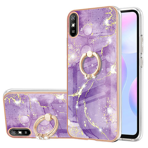 Coque Silicone Motif Fantaisie Souple Couleur Unie Etui Housse avec Support Bague Anneau Y05B pour Xiaomi Redmi 9AT Violet