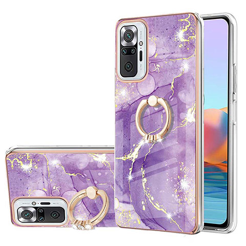 Coque Silicone Motif Fantaisie Souple Couleur Unie Etui Housse avec Support Bague Anneau Y05B pour Xiaomi Redmi Note 10 Pro 4G Violet