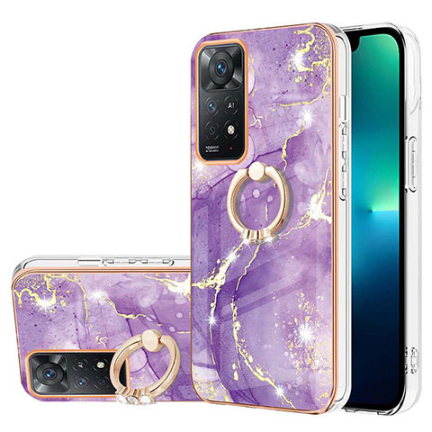 Coque Silicone Motif Fantaisie Souple Couleur Unie Etui Housse avec Support Bague Anneau Y05B pour Xiaomi Redmi Note 11 4G (2022) Violet