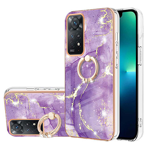 Coque Silicone Motif Fantaisie Souple Couleur Unie Etui Housse avec Support Bague Anneau Y05B pour Xiaomi Redmi Note 11 Pro 4G Violet