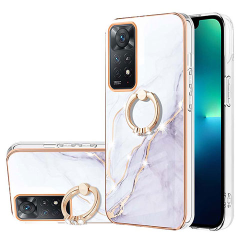 Coque Silicone Motif Fantaisie Souple Couleur Unie Etui Housse avec Support Bague Anneau Y05B pour Xiaomi Redmi Note 11S 4G Blanc