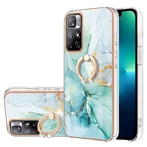 Coque Silicone Motif Fantaisie Souple Couleur Unie Etui Housse avec Support Bague Anneau Y05B pour Xiaomi Redmi Note 11S 5G Vert