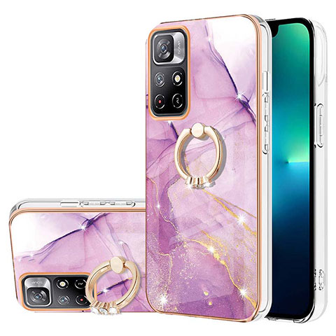 Coque Silicone Motif Fantaisie Souple Couleur Unie Etui Housse avec Support Bague Anneau Y05B pour Xiaomi Redmi Note 11S 5G Violet Clair