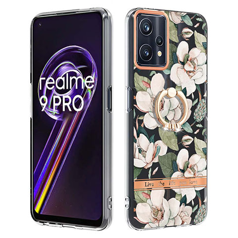 Coque Silicone Motif Fantaisie Souple Couleur Unie Etui Housse avec Support Bague Anneau Y06B pour Realme 9 5G Blanc