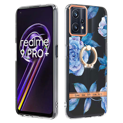 Coque Silicone Motif Fantaisie Souple Couleur Unie Etui Housse avec Support Bague Anneau Y06B pour Realme 9 Pro+ Plus 5G Bleu