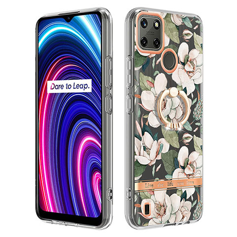 Coque Silicone Motif Fantaisie Souple Couleur Unie Etui Housse avec Support Bague Anneau Y06B pour Realme C21Y Blanc