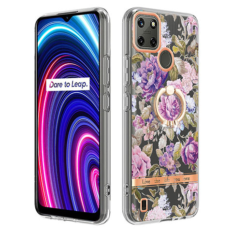 Coque Silicone Motif Fantaisie Souple Couleur Unie Etui Housse avec Support Bague Anneau Y06B pour Realme C21Y Violet Clair