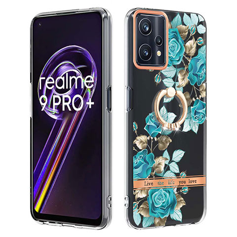 Coque Silicone Motif Fantaisie Souple Couleur Unie Etui Housse avec Support Bague Anneau Y06B pour Realme Narzo 50 Pro 5G Cyan